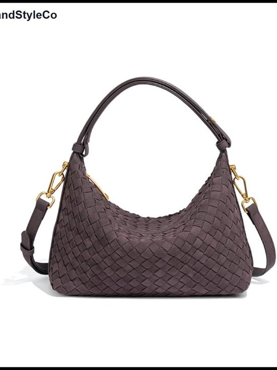 Handbags - Woven Suede Hobo Purse for Women, Faux Suede Shoulder Bag, Crossbody Bag with 2